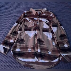 Brown and White Patterned Button-Up Shirt